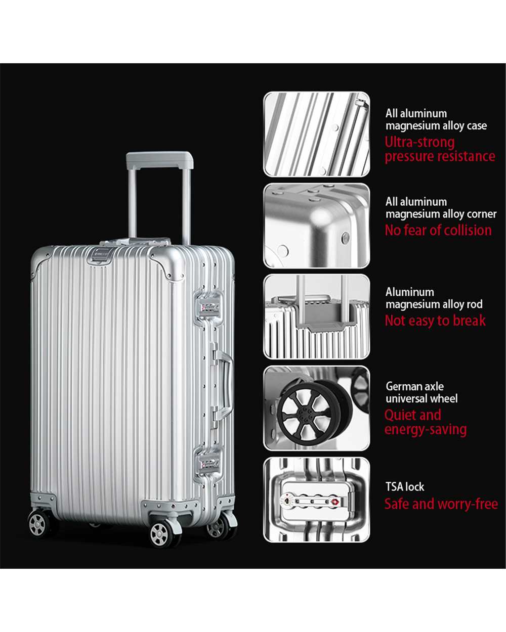 20"SL-90PERCENT ALLUMINUM FRAME SUITCASE 20INCH SILVER