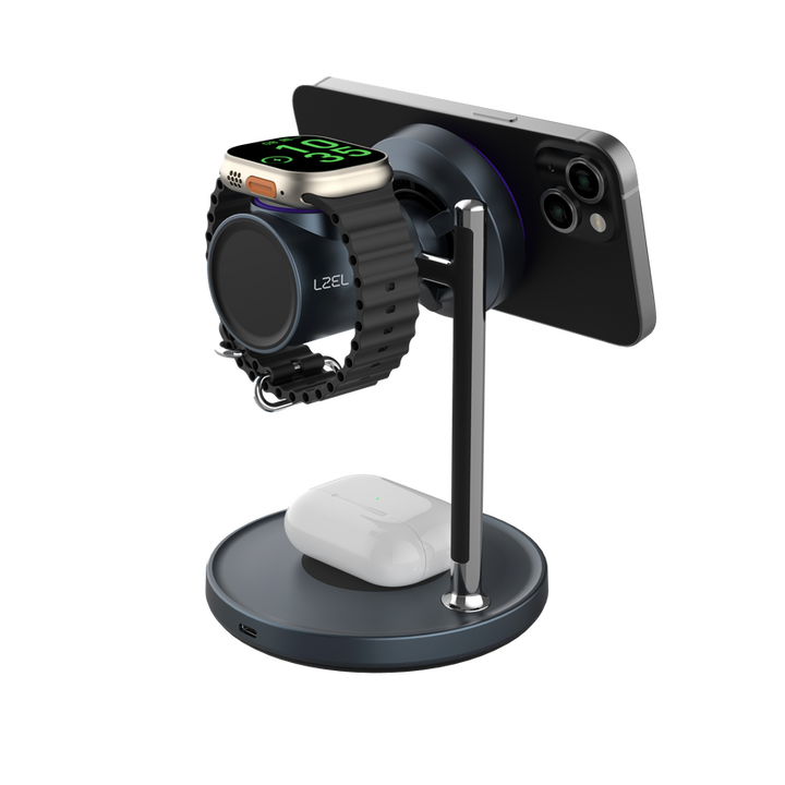 LZEL FlexDock Series 3-in-1 Magnetic Desktop Wireless Charger - Black