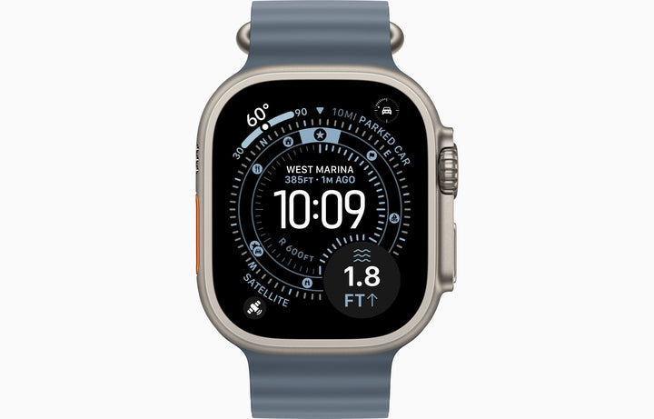 Apple Watch Ultra 3 (2025) GPS + Cellular, 49mm  Natural Titanium Case with Anchor Blue Ocean Band + Bundle Offer