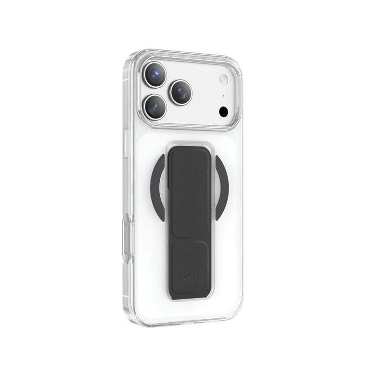 Asli Global MagTrox Gravitas Transparent MagSafe Case with Leather Grip for iPhone 17 Pro Max (Black)