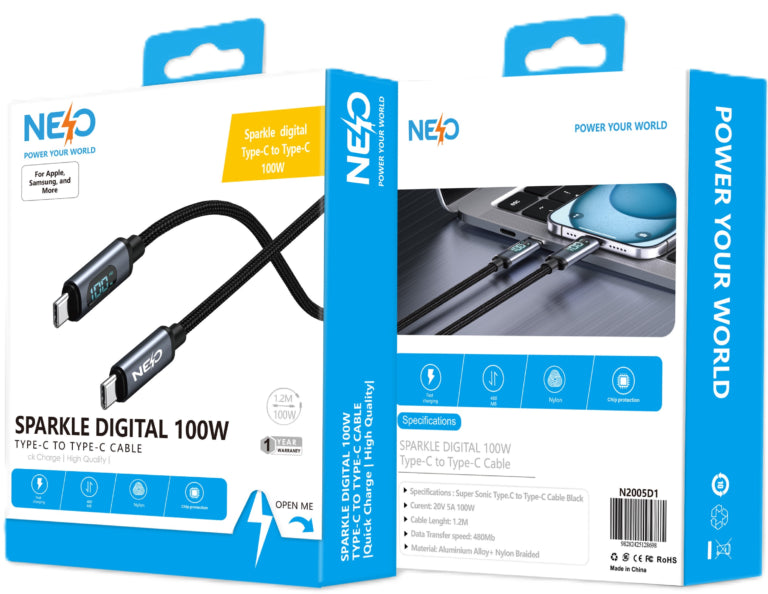 NEO Sparkle Digital C To C100W 1.2M BLACK