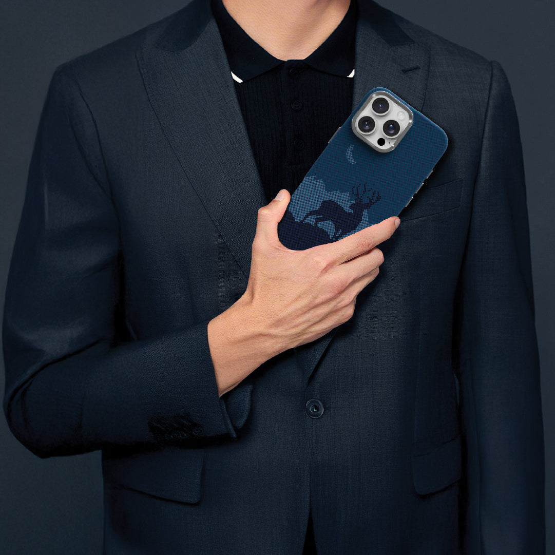 LZEL MagCarbon Deer Cover for iPhone 16 Pro - Navy Deer