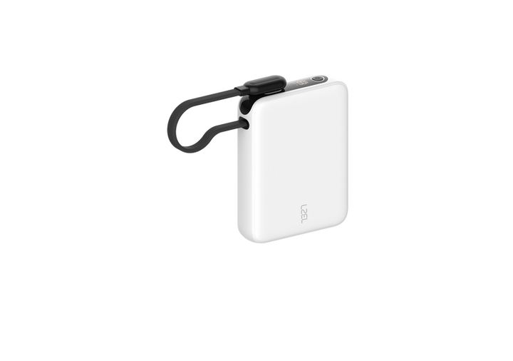 LZEL PrimeBrio 10K Mini PD Power Bank – 10000 مللي أمبير، 30 وات، كابل USB-C مدمج - أبيض