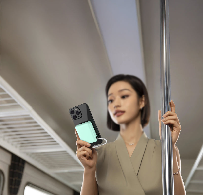 LZEL PrimeBrio 10K Mini PD Power Bank – 10000mAh, 30W, Built-in Type-C Cable - Light Green