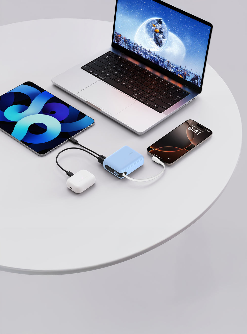 LZEL PrimeBrio Mini PD Power Bank 10000mAh 30W with Built-In USB-C Cable – Blue