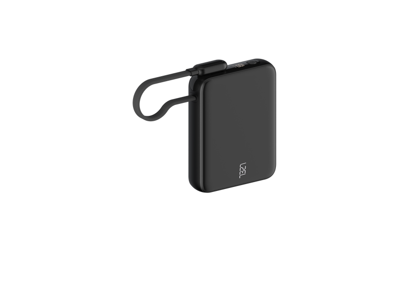 LZEL PrimeBrio 10K Mini PD Power Bank – 10000mAh, 30W, Built-in Type-C Cable - Black
