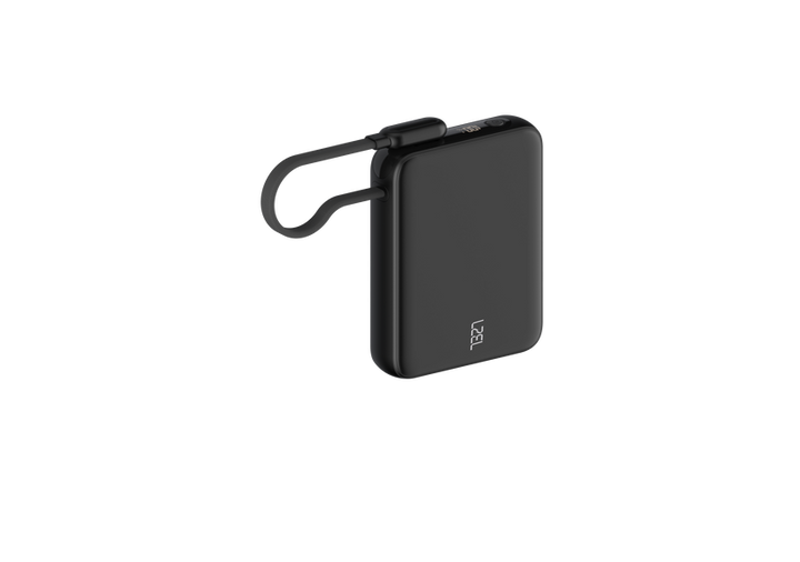 LZEL PrimeBrio 10K Mini PD Power Bank – 10000mAh, 30W, Built-in Type-C Cable - Black