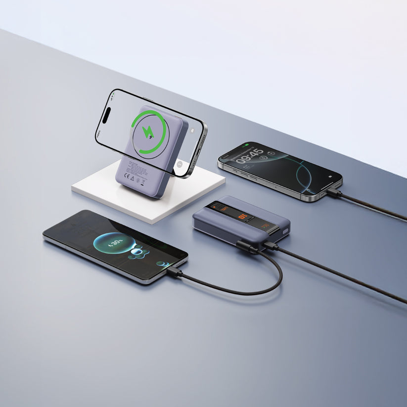LZEL ZenoFlex MaxCharge 10000mAh Wireless Charging Power Bank – 20W Wired, Wireless – Navy Blue