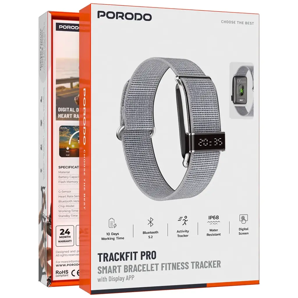 Porodo Trackfit Pro Smart Bracelet Fitness Tracker with Display App