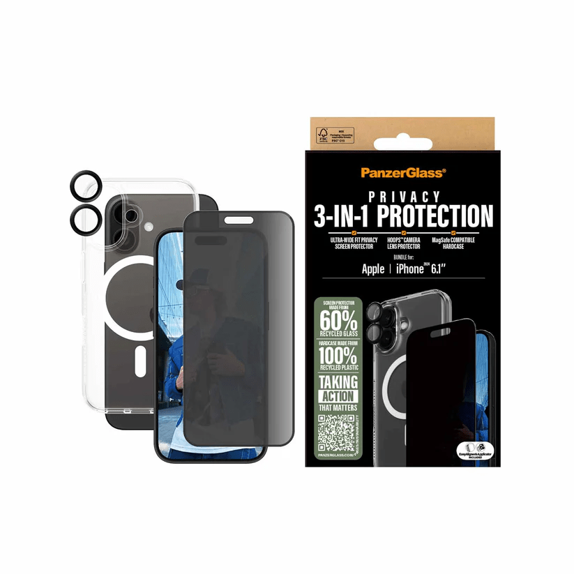 PanzerGlass® B1291+P2861+1283, 3-in-1 Privacy Protection Bundle PG Ultra Wide Fit Privacy SP | Hoops™ | HardCase for iPhone 16