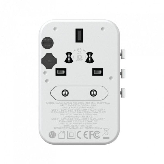 Momax 1-World 70W GaN 5 ports + AC Travel Adapter - White