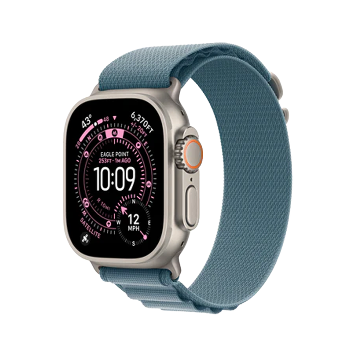 Apple Watch Ultra 3 (2025) GPS + Cellular, 49mm Natural Titanium Case with Light Blue Alpine Loop – M
