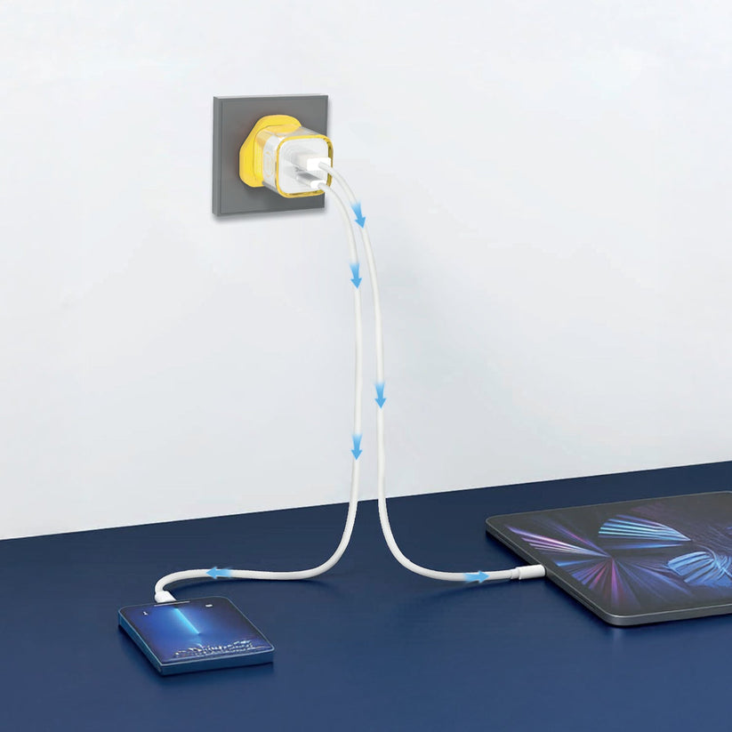 LZEL VoltCharge NanoCore – 30W GaN Transparent Wall Charger - Yellow