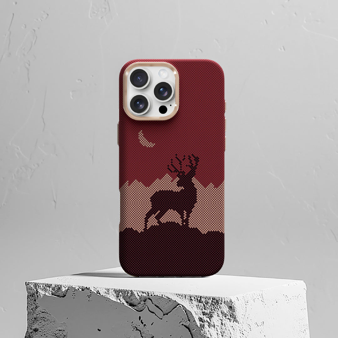 LZEL MagCarbon Deer Cover for iPhone 16 Pro - Wine Deer