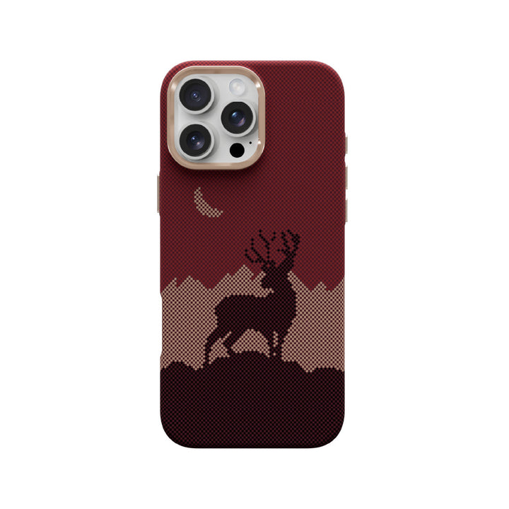 LZEL MagCarbon Deer Cover for iPhone 16 Pro - Wine Deer