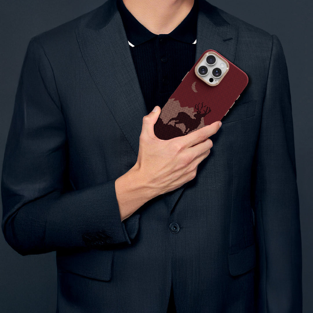LZEL MagCarbon Deer Cover for iPhone 16 Pro - Wine Deer