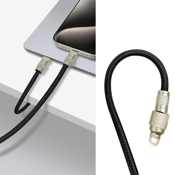 Asli Global USB-C to USB-C Zinc Alloy Braided 65W Lanyard Cable 0.3M - Black