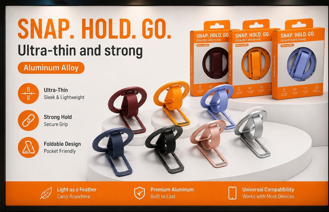 Ultra-Thin Magnetic Phone Ring Holder – Aluminum Alloy Foldable Kickstand