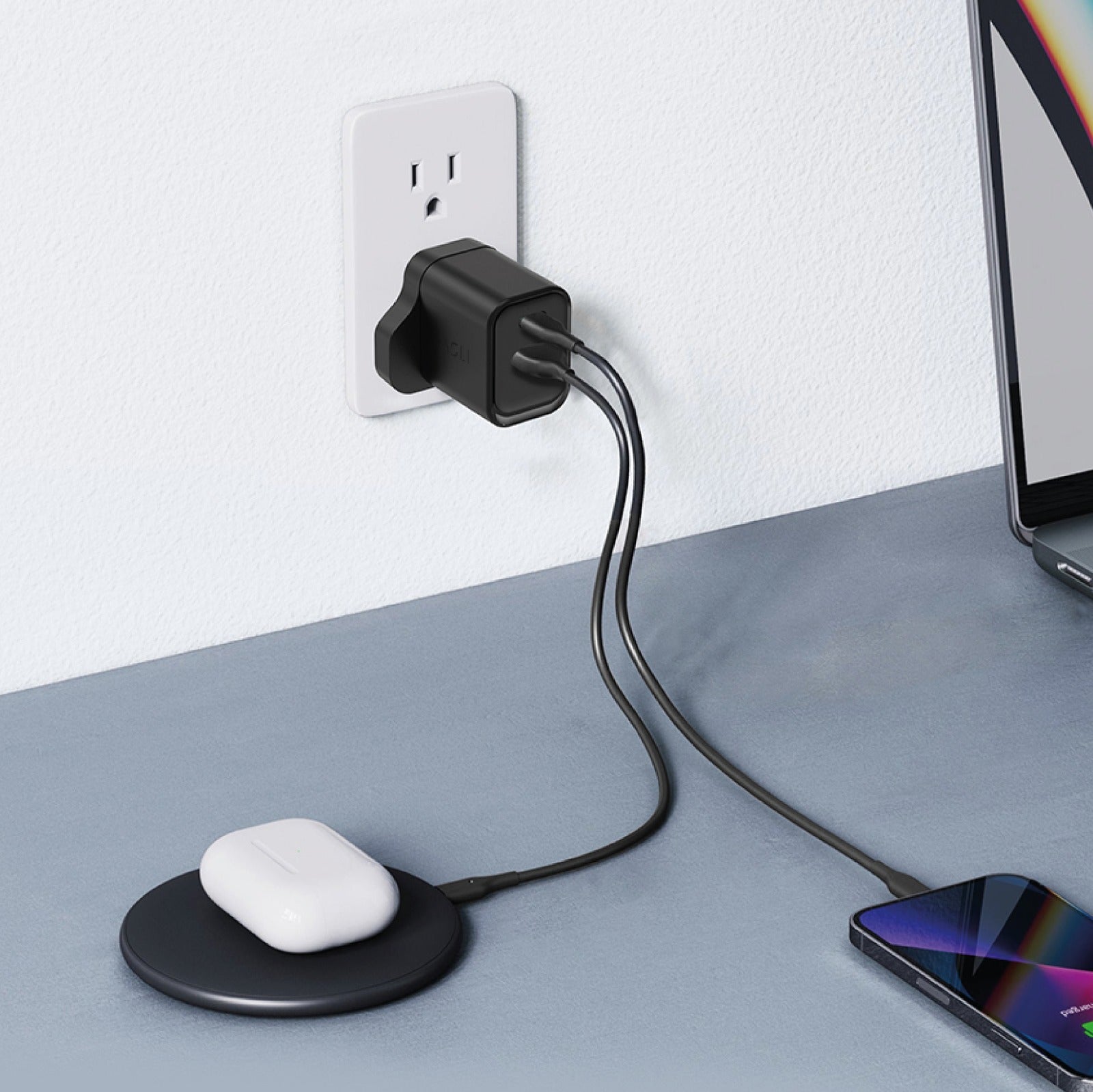 Asli Global Thundervolt Surge 33W Power Delivery Gan Dual USB Wall Charger - Black