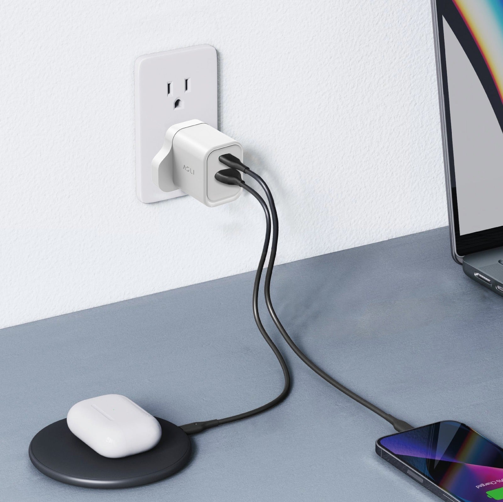 Asli Global Thundervolt Surge 33W Power Delivery GaN Dual USB Wall Charger - White