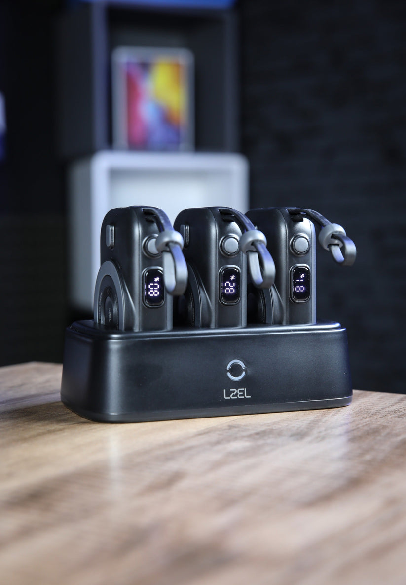 LZEL TrioEnergia Station - Trio 10,000mAh Wireless Power Bank & Charging Dock With Built-in Cable - Black