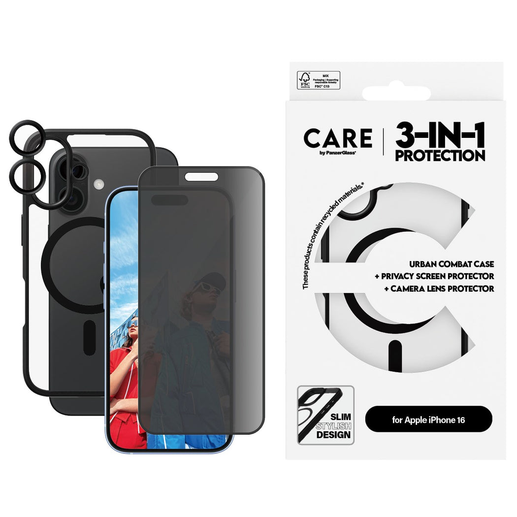 PanzerGlass® B1357+P2861+1283, Flagship 3-in-1 Privacy Bundle iPhone 16