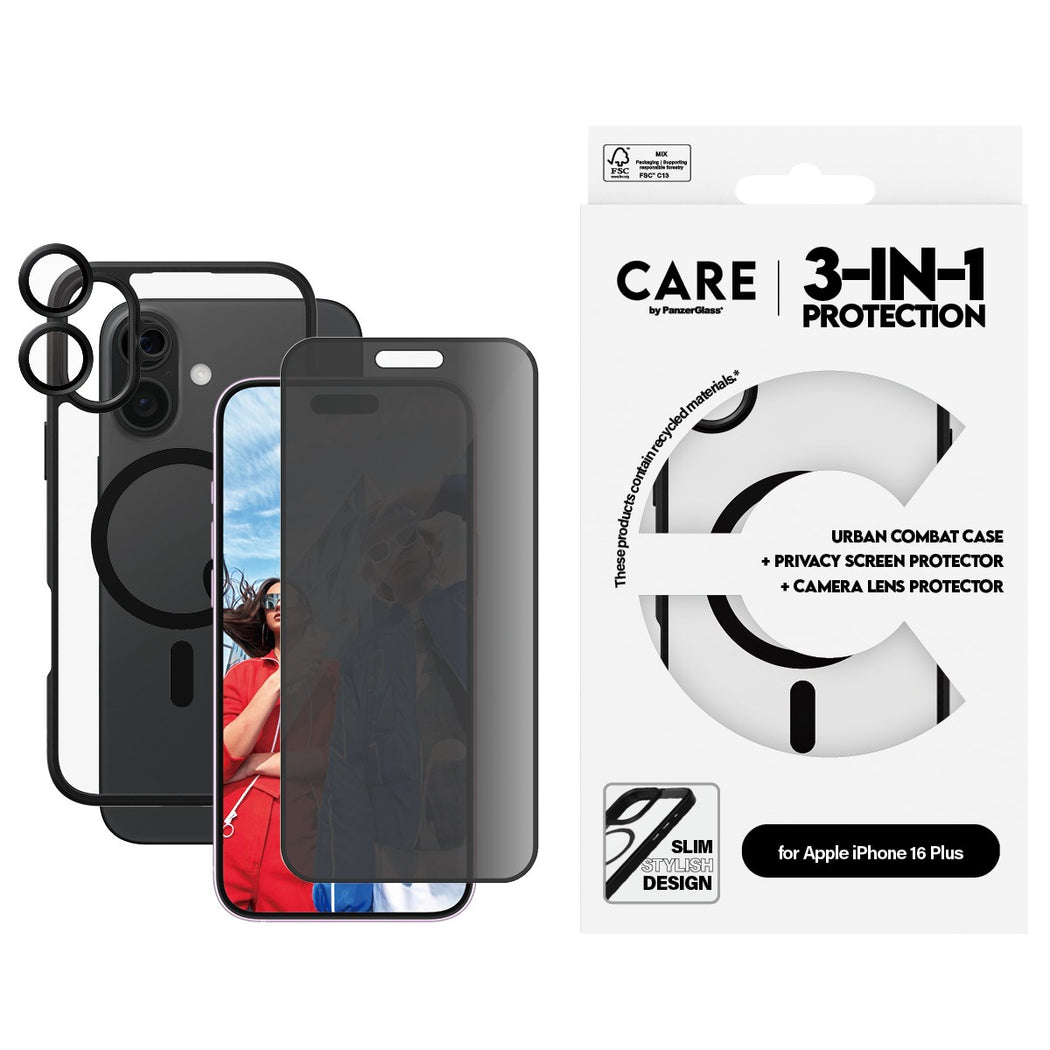 PanzerGlass® B1359+P2863+1283, Flagship 3-in-1 Privacy Bundle iPhone 16 Plus