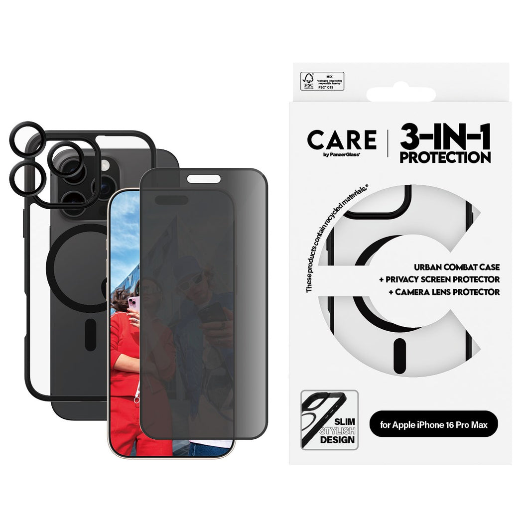 PanzerGlass® B1360+P2864+1284, Flagship 3-in-1 Privacy Bundle iPhone 16 Pro Max