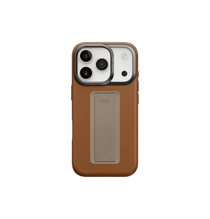 UNIQ Hybrid Heldro Pro MagClick Case with Camera Stand for iPhone 17 Pro Max | Caramel
