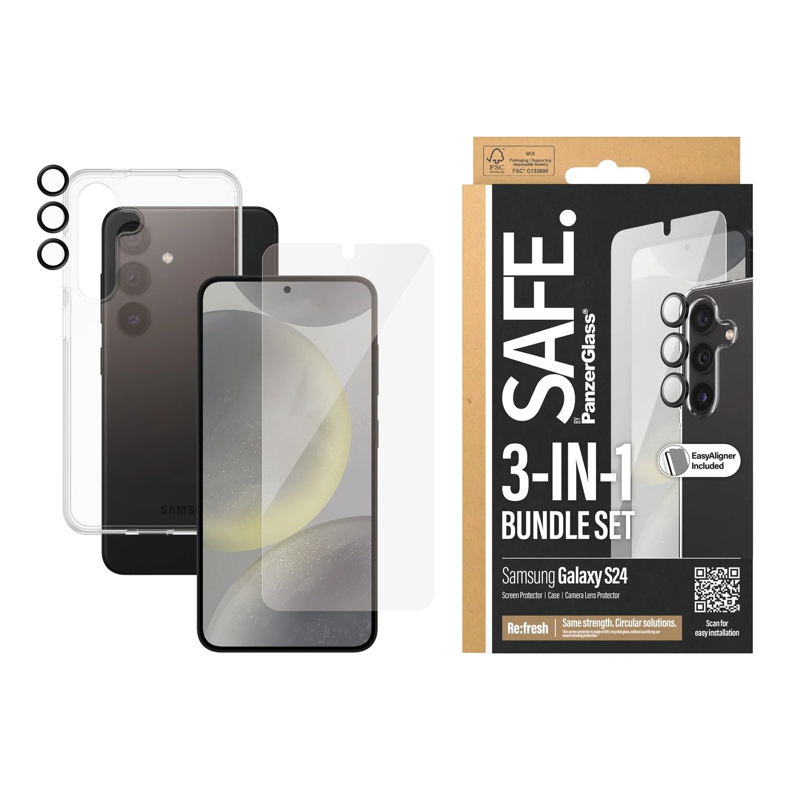 PanzerGlass® BSAFE95672, 3-in-1 Pack Samsung Galaxy S24