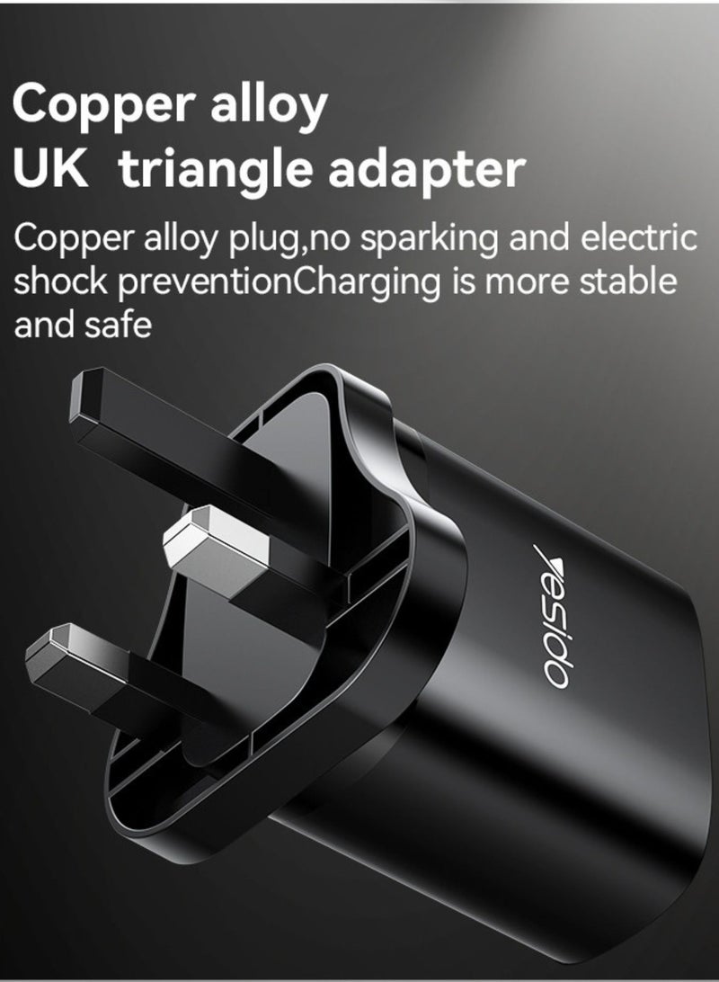 YESIDO-20W QUICK HOME CHARGER WITH USB C TO TYPE C CABLE-BLACK