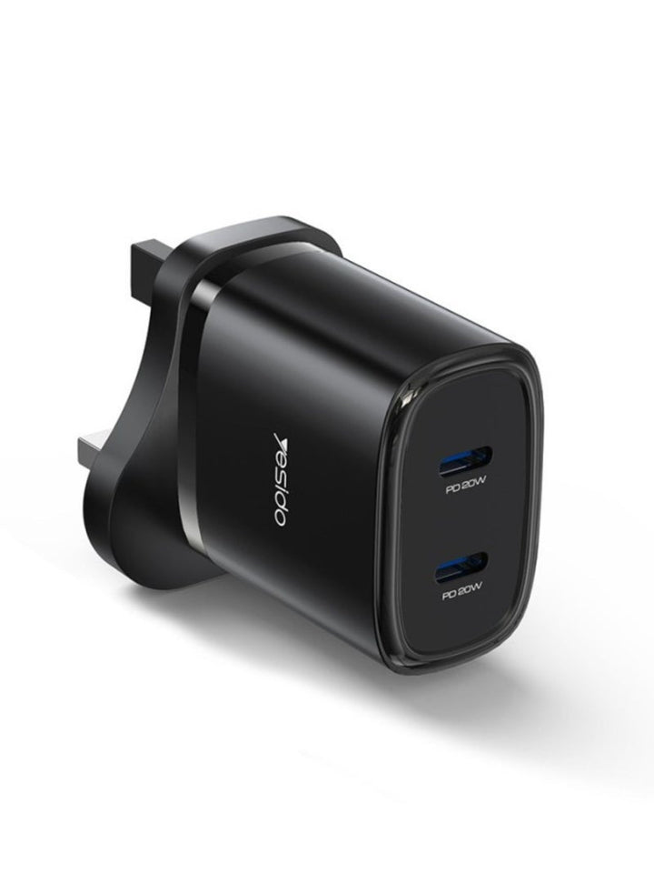 YESIDO-20W QUICK HOME CHARGER WITH USB C TO TYPE C CABLE-BLACK