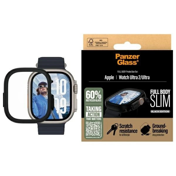 PanzerGlass® Screen Protector Snappie Full Body Slim Black | Apple Watch Ultra | pple Watch Ultra 2