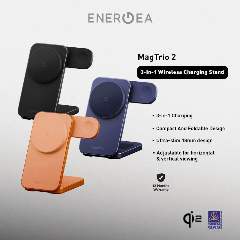 ENERGEA-Mag Trio 2-in-1 Foldable Magnetic Wireless Charger 25W – Orange