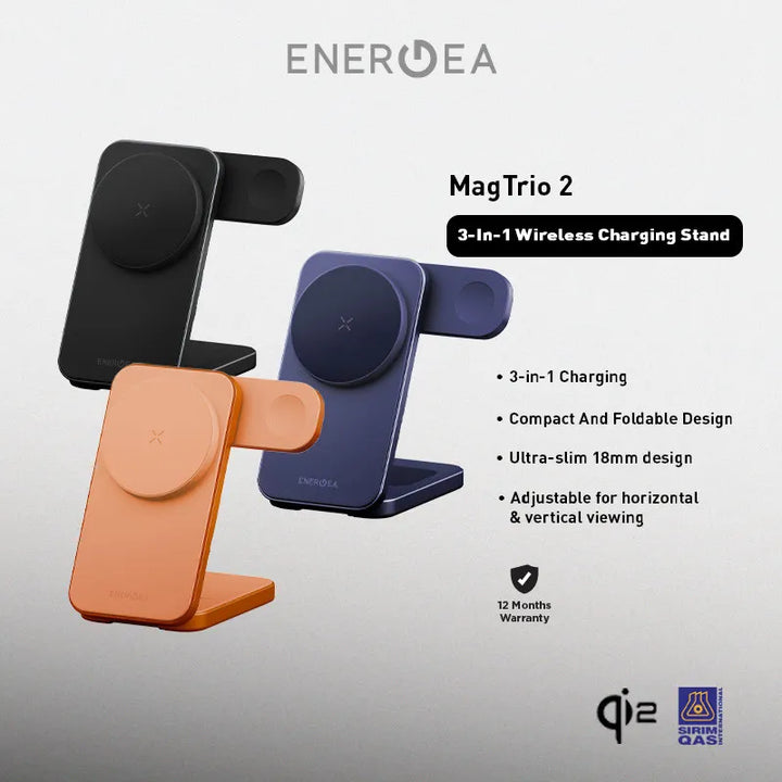 ENERGEA-Mag Trio 2-in-1 Foldable Magnetic Wireless Charger 25W – Orange
