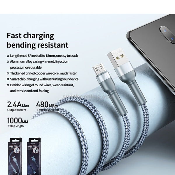 Remax Aluminum Alloy Braided USB-A To Micro Cable - Silver