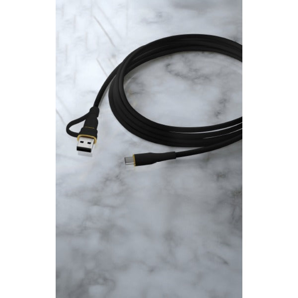 LZEL Celeris PowerDuo 2-in-1 USB-C to USB-C 100W Silicone Cable (3m) with Built-In USB-A Connector – Black