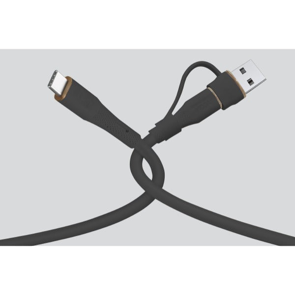 LZEL Celeris PowerDuo كابل سيليكون 2 في 1 USB-C إلى USB-C بقوة 100 واط (3 متر) مع موصل USB-A مدمج – أسود