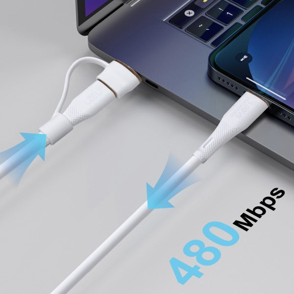 LZEL-Celeris PowerDuo – 2-in-1 USB-C to USB-C 100W Silicone Cable (3m) Built-in USB-A connector