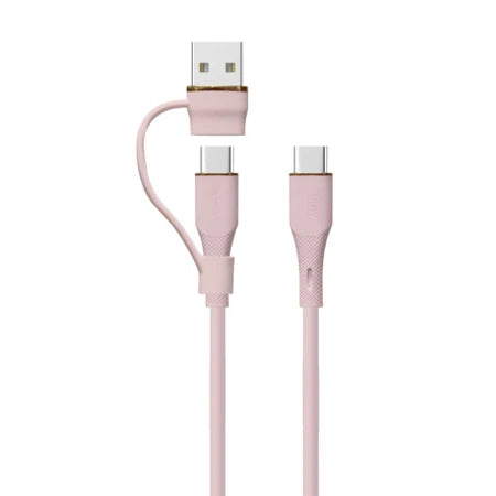 LZEL-Cleris PowerDuo 2-in-1 100W USB-A to USB-C to USB-C Cable 2m – Dark Pink