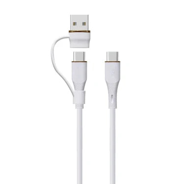 LZEL Celeris PowerDuo – 2-in-1 USB-C to USB-C 100W Silicone Cable (2m) Built-in USB-A connector