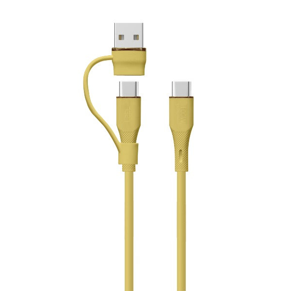 كابل LZEL Celeris Powerduo 2 في 1 USB-C إلى USB-C بقوة 100 واط من السيليكون بطول 1 متر مع موصل USB-A مدمج