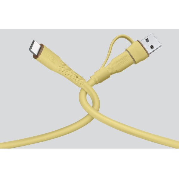 كابل LZEL Celeris Powerduo 2 في 1 USB-C إلى USB-C بقوة 100 واط من السيليكون بطول 1 متر مع موصل USB-A مدمج