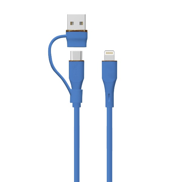 كابل سيليكون LZEL Celeris PowerDuo 2 في 1 USB-C إلى Lightning بقوة 27 واط (1 متر) مع موصل USB-A مدمج - أزرق داكن