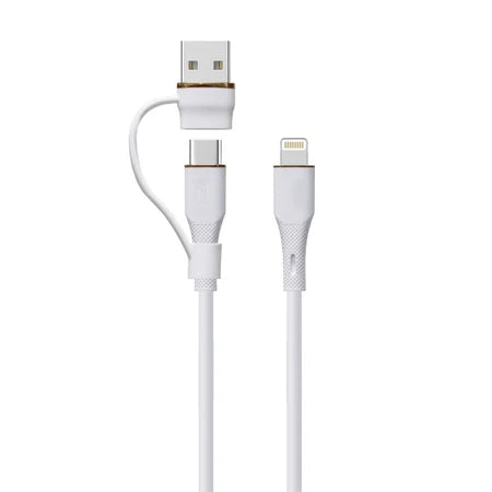 LZEL-Cleris PowerDuo 2-in-1 27W USB-A to USB-C & Lightning Cable 2m – White