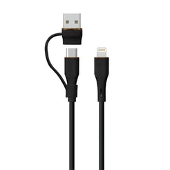LZEL-Cleris PowerDuo 2-in-1 27W USB-A to USB-C & Lightning Cable 3m – Black