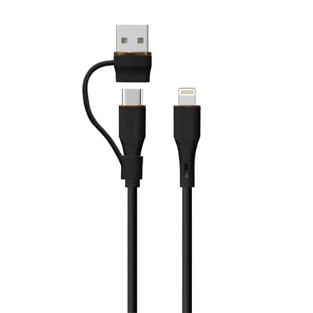 LZEL-Cleris PowerDuo 2-in-1 27W USB-A to USB-C & Lightning Cable 2m – Black