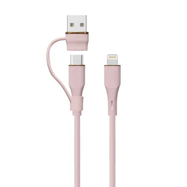 LZEL-Cleris PowerDuo 2-in-1 27W USB-A to USB-C & Lightning Cable 1m – Pink