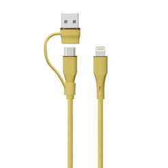 LZEL-Cleris PowerDuo 2-in-1 27W USB-A to USB-C & Lightning Cable 1m – Yellow