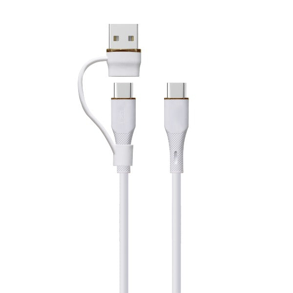 LZEL-Cleris PowerDuo 2-in-1 100W USB-A to USB-C to USB-C Cable 30cm – White
